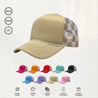 Casquette en maille à carreaux polyvalente, protection solaire, casquette de baseball respirante à 5 panneaux, chapeau bob, casquette de camionneur, logo personnalisé directement de l'usine