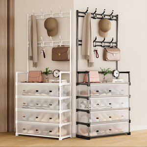 Étagère à chaussures et chapeaux en métal à 5 niveaux avec housse anti-poussière, organisateur de chaussures, étagère de rangement pour manteaux et vêtements pour entrée, salon, usage domestique - Product Image 3