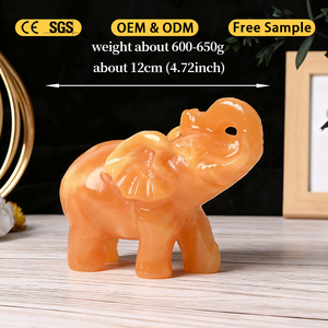 Nouvelle arrivée, sculpture d'éléphant en calcite jaune naturelle, sculptures en cristal, statue d'animal pour la décoration - Product Image 4