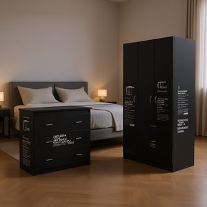 Juego de dormitorio de dos piezas Cartagena Armoire y Capri con cómoda de tres cajones en color negro, modelo D0100XFZ8B2 - Product Image 2