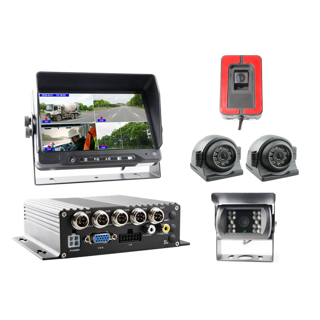 AHD 1080P كارت SD مزدوج 4 قنوات MDVR Kit مع GPS 3G 4G WIFI كاميرا CCTV للحافلة المتنقلة