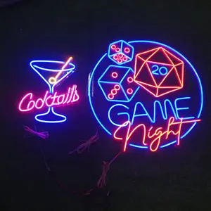 Sinal de iluminação LED para sala de jogos com letras de néon, sinal personalizado com logotipo de café e decoração
