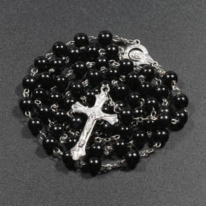 New Religion <strong>Christian</strong> Bracelets for Women Virgin Mary Jesus Cross Pendant Long Necklace 8mm Prayer <strong>Rosary</strong> Beads Glass Pearl - Product Image 3