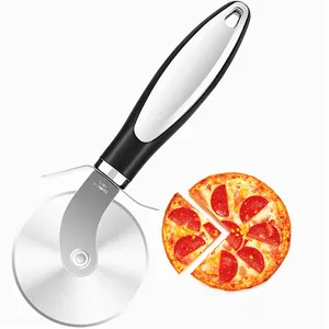 Neue Pizzaschneider-Ofen werkzeuge Mini Peel Logo Sicheres Holz Kinder tablett Zubehör Cuter Steel Round Multi Dough Blades Messer rolle