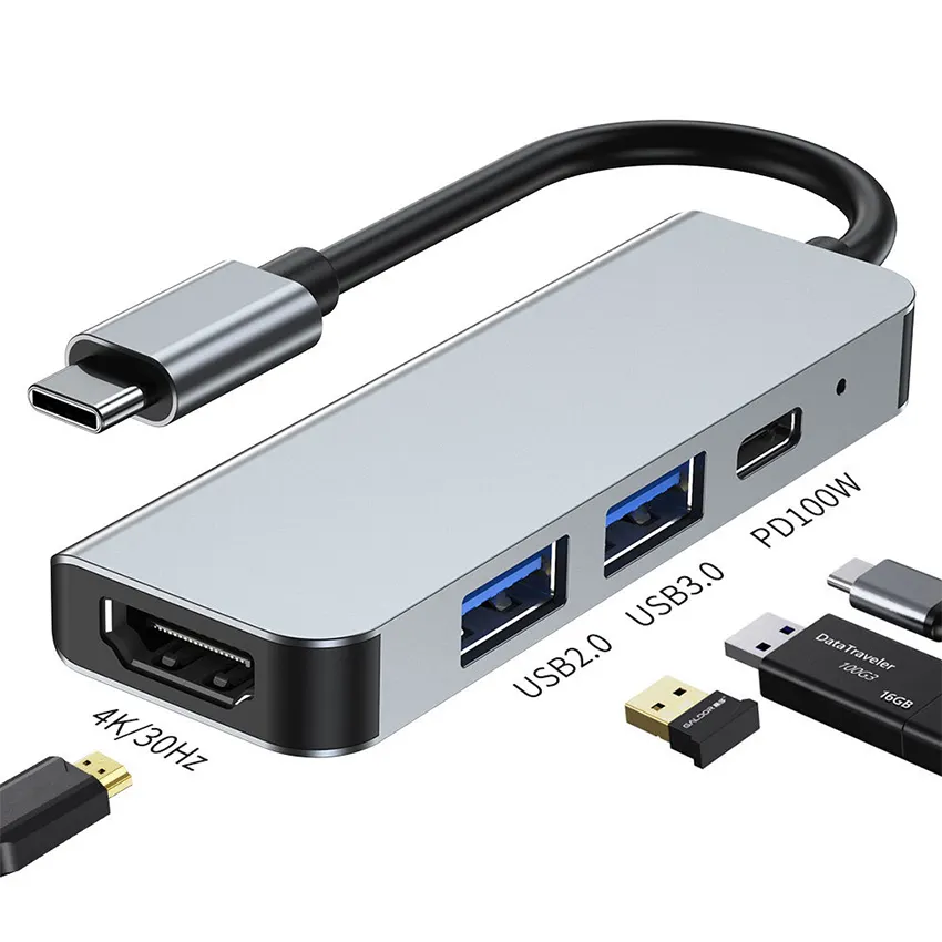 모바일 노트북 어댑터 용 PD 100W 4 in 1 USB C 어댑터에 초점