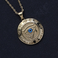 Collier pendentif œil en acier inoxydable plaqué or 18 carats SN117 Iced Out avec chaîne corde, cadeau hip-hop pour fête, unisexe