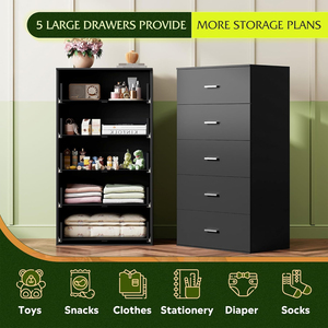 <span class=keywords><strong>Commode</strong></span> haute à <span class=keywords><strong>5</strong></span> <span class=keywords><strong>tiroirs</strong></span> en bois noir fabriquée à la main de style européen moderne avec rangement pour la chambre d'enfant - Product Image 4