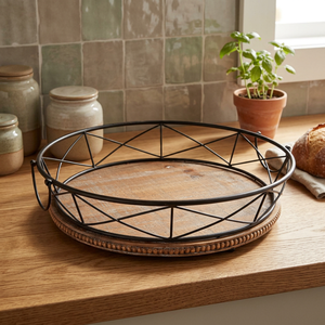 Bandeja de Servir de Madera Hecha a Mano, Sostenible, con Asa de Metal, Ecológica, Apta para Lavavajillas y Microondas, Vajilla de Cocina - Product Image 1