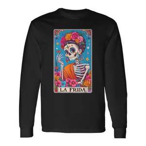 T-shirt à manches longues avec motif de crâne La Frida Dia De Los Muertos, design Halloween Day Of Dead - Product Image 1