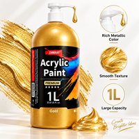 Peinture acrylique dorée 1L avec pompe à pression - Fluide, non toxique, brillance métallique intense, emballée individuellement