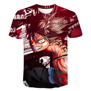 Camisa estampada de trevo 3d masculina, estilo novo anime da moda, estampada, manga curta, harajuku, 2023