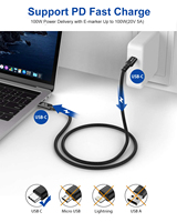 Nuevo Cable de Carga Rápida USB Tipo-C de 5A y 100W con Transferencia de Datos de 10Gbps, Revestimiento de Nailon, 4K 60Hz para iPhone y Computadora/Impresora