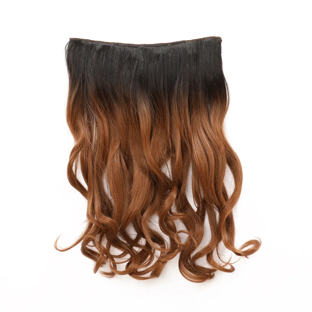 JINRUILI toptan özelleştirilebilir gevşek dalga kahverengi Ombre sentetik saç uzatma görünmez klip-kadınlar için saç uzatma