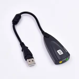 Cabo adaptador de fone de ouvido USB Soundcard Virtual 7.1 para microfone de áudio estéreo preto e branco