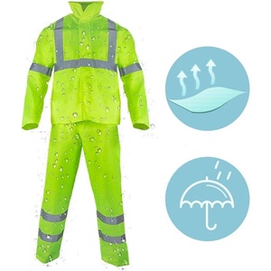 Chaqueta Impermeable de Alta Calidad para Trabajo al Aire Libre, Reflectante, de <span class=keywords><strong>2</strong></span> Piezas, con Capucha, Traje de Lluvia de PVC - Product Image 2