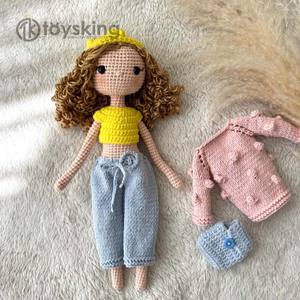 Poupée en peluche Golden Ramen Hair Girl avec <span class=keywords><strong>gilet</strong></span> amovible, tenue tendance au crochet à la main, vêtements interchangeables, jouet de collection - Product Image 6