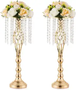 Vaso di fiori alto per matrimonio in metallo con supporto in metallo per lampadari da tavolo