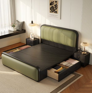 Minimalist <b>Queen</b> <b>Size</b> Storage <b>Bed</b> with PU Leather Upholstery and Rubber Wood <b>Frame</b> Durable Modern Design - Product Image 5