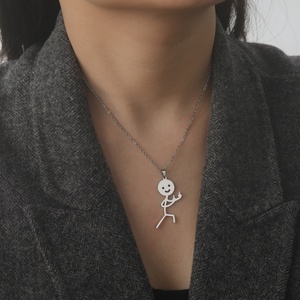 Divertente <span class=keywords><strong>Stickman</strong></span> collana pendente per le donne in acciaio inox Akimbo dito medio su Chian collana gioielli regalo - Product Image 3