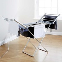 Séchoir à Linge Électrique Pliable avec Contrôleur de Température et Minuterie, Séchoir à Vêtements Électrique Portable Ailé pour Balcon