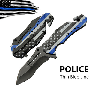 Cuchillo Plegable OEM Personalizado para Pedidos Pequeños, Hoja de 9 Pulgadas con Punta de Lanza, Línea Azul Patriótica, Bandera Americana de EE. UU., con Bloqueo Liner Lock - Product Image 1