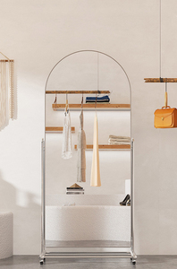Modern ev dekor tam uzunlukta boy aynası cam haddeleme tekerlekler kemerli paslanmaz çelik çerçeve ile MDF malzeme duvar kullanımı için - Product Image 3