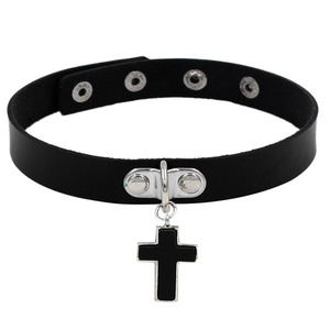 Collier ras du <span class=keywords><strong>cou</strong></span> unisexe en cuir PU, style punk gothique rock, avec clous et motif cœur, pour motard - Product Image 6