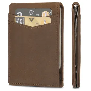 Vintage leather Mens Slim Bifold Wallet Minimalist Front Pocket Money Clip Wallet for Men