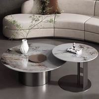 Table basse ronde de style moderne italien de luxe avec plateau en acier inoxydable, mobilier de salon, table combinée en gros
