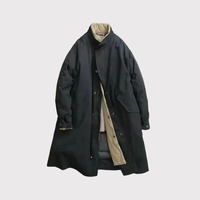 Manteau long à col montant doublé en faux deux pièces style rétro pour homme Manteau chaud pour homme Veste bouffante