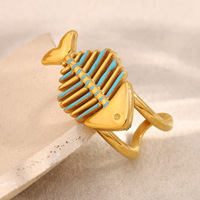 Bague ouverte créative en acier inoxydable motif arête de poisson, plaquée or 18 carats, étanche, exquise et élégante, modèle 2026, la plus vendue