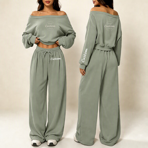 Ensemble de survêtement décontracté 2 pièces rayé à épaules dénudées pour <span class=keywords><strong>femme</strong></span>, style streetwear, coupe ample, double usage, directement de l'usine - Product Image 2