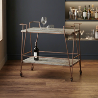 Chariot de bar moderne en marbre avec cadre en métal doré, chariot à vin roulant à deux niveaux, mobilier de bar pour la maison