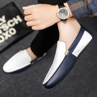 Mocassins Homme en Cuir Épissé à Enfiler avec Boucle Métallique, Semelle Souple et Plate, Chaussures Décontractées de Conduite, Grandes Tailles Disponibles