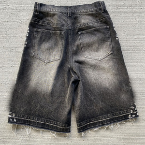 Affliction Hommes Casual Summer Streetwear Acid Wash Denim Shorts Respirant Raw Hem avec Logo Faux Old Style - Product Image 1