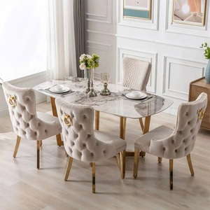 Chaises de <span class=keywords><strong>salle</strong></span> <span class=keywords><strong>à</strong></span> <span class=keywords><strong>manger</strong></span> modernes et luxueuses, avec boutons en velours touffeté, heurtoir de lion, pieds en acier inoxydable, ensembles de 6 chaises de <span class=keywords><strong>salle</strong></span> <span class=keywords><strong>à</strong></span> <span class=keywords><strong>manger</strong></span> - Product Image 1