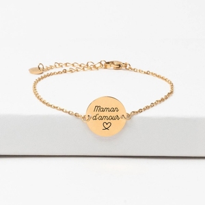 <span class=keywords><strong>Bracelet</strong></span> Personnalisé Plaqué Or 18k avec Médaille à Graver et Chaîne Fine Cadeau <span class=keywords><strong>de</strong></span> <span class=keywords><strong>Naissance</strong></span> pour <span class=keywords><strong>Maman</strong></span> <span class=keywords><strong>Bracelet</strong></span> Marraine Gravé - Product Image 1