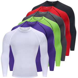 Men's Slim Fit Compression Long Sleeve Fitness Top Quick Dry High Elasticity Solid Color Blank for Running Basketball Exercise - Product Image 1