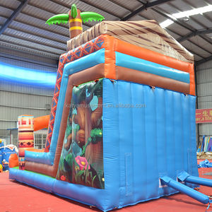 Castillo hinchable naranja de PVC de grado comercial, toboganes inflables Topogan Jungle Primeval para niños, pared de escalada en roca - Product Image 4