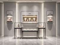 Meubles de magasin de bijoux haut de gamme sur mesure, table de présentation de bijoux en métal et verre, vitrine murale pour colliers avec éclairage LED