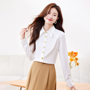 Women's Grey Chiffon Shirt Solid Color Long Sleeve Office Blouse Polyester Fabric Simple Design 2024 Korean Style - Product Image 3