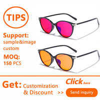Lunettes anti-lumière bleue pour femmes, style rétro œil de chat, monture TR à bordure complète, verres teintés rouges, bordure intérieure rouge, charnière argentée, branches fines, OEM