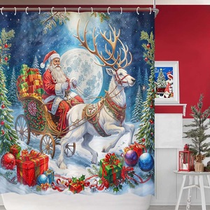 Cortina de Ducha de Poliéster con Decoración de Árbol de Navidad Rojo, Cortina de Baño con Impresión Digital Personalizada, Impermeable, Venta al por Mayor, Moderna - Product Image 3