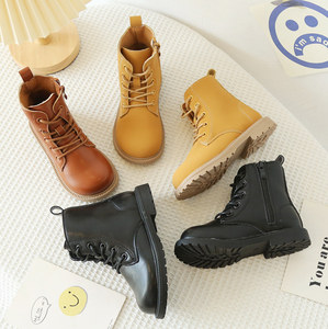 British Retro Children's Leather Boots <b>Boys</b> and Girls Boots Flat Heeled Boots - Product Image 3
