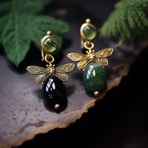 aretes de mujer Earrings Black Easter Huggie Made In China Bohemian Clip On Gemstone Butterfly Jade Sets Bride Carnival Earrings