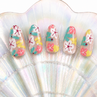 Faux ongles à presser en amande, base transparente, imprimé floral coloré, brillants, motif fleurs d'été, pour femmes, Nail Art