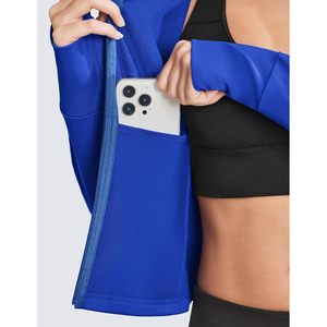 Women Cropped Workout <b>Jacket</b> Full Zip Slim Fit Athletic <b>Jacket</b> Thumb Holes Running <b>Jacket</b> With Zipper Pockets - Product Image 3