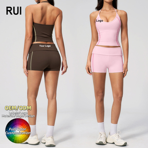 RUIQUWIN Custom Women's High Support Plus Size Breathable Yoga Top Slimming Backless Sports Bra Workout Shorts 2-Piece Fitness - Product Image 1