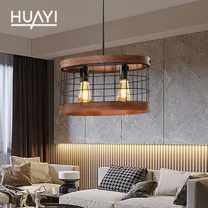 HUAYI Hot Selling Customized Dining Room Iron Wood Nordic Modern E26 Pendant Light Chandelier