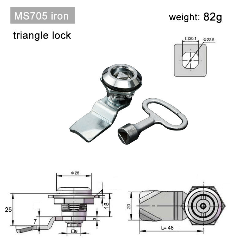 MS705 - Serrure triangulaire en fer - 82g